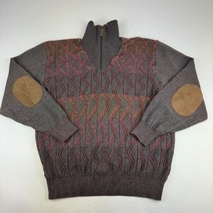Vintage Tosani Canada Mens Size 2XL 1/4 Zip Pullover Sweater Gray Elbow Patches